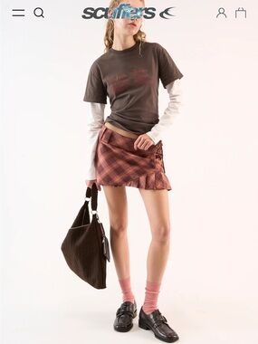 Scuffers Plaid Lace-Up Mini Skirt in burgundy size S